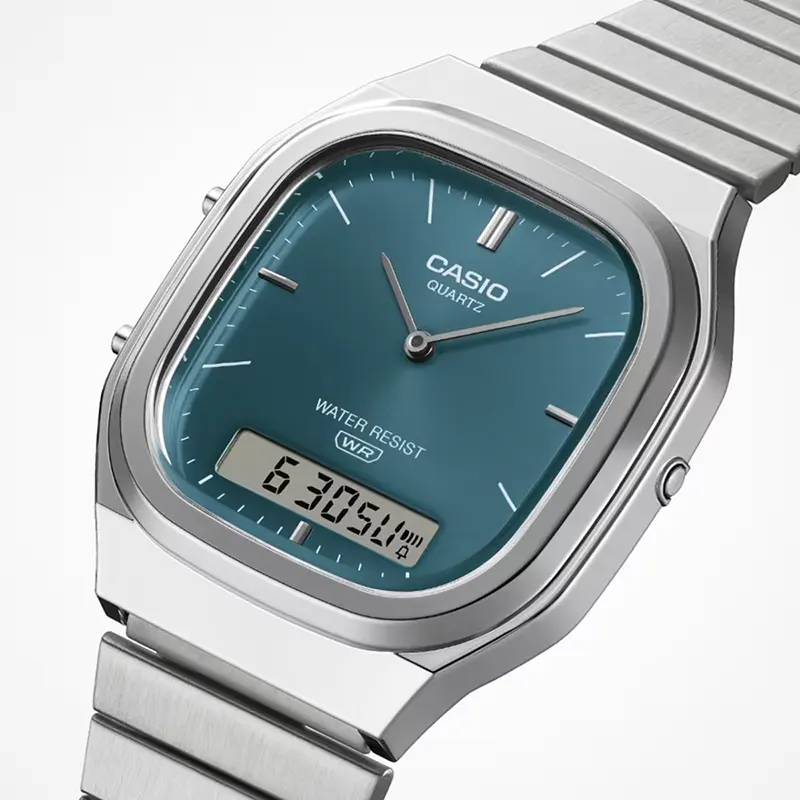 Casio Vintage Teal Dial Duel Time Men's Watch- AQ-240E-3A